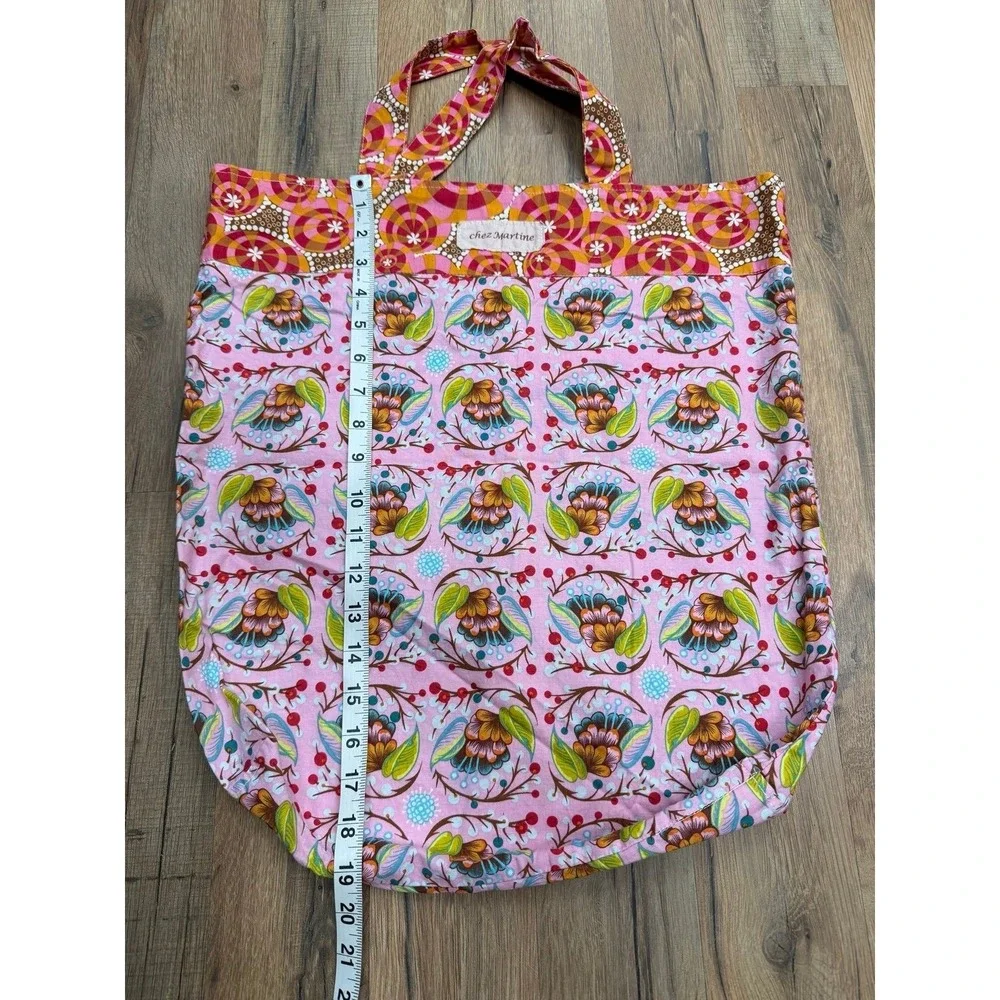 Chez Martine Floral Tote Bag Reusable‎ Fabric Shopping Market Bag Handmade